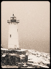 Portsmouth Harbor Lighthouse in Snowstorm -Sepia Tone